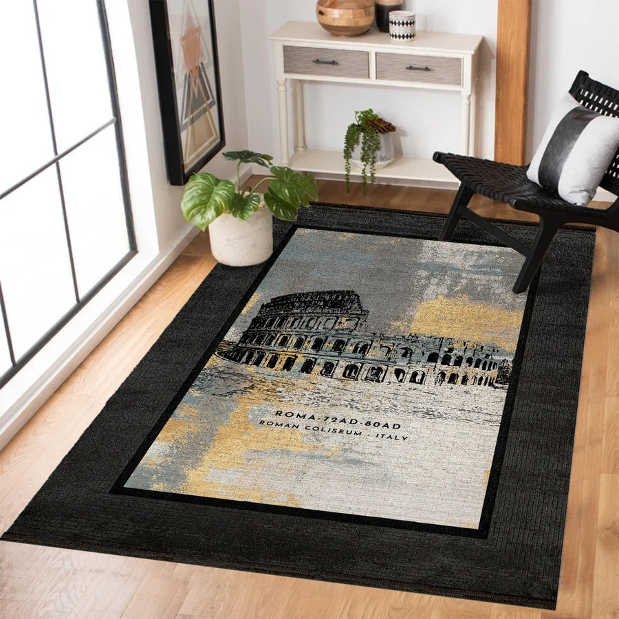 Modern Füme Ekru Soyut Desenli Polyester Salon Halısı