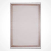 White Flatweave Area Rug with Brown Geometric Pattern