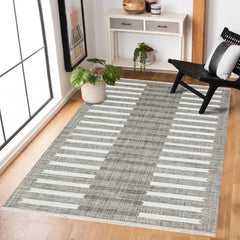 Kahve Çizgili Modern Etnik Desenli Halı  | Makinada Yıkanabilir | Hav Toz Vermez | Leke Tutmayan | Kaymaz Taban | Dijital Makine Baskı | Salon Yolluk Mutfak Halısı