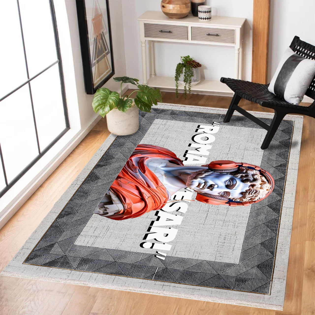 Gri Beyaz Modern Salon Halısı Klasik büst - Polyester