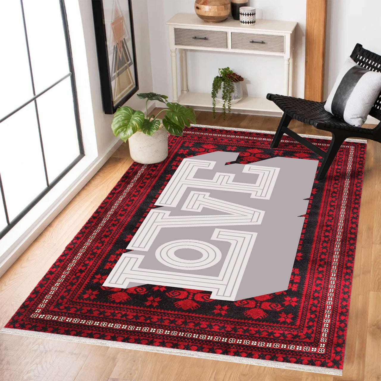LOVE KIRMIZI Yıkanabilir Kaymaz Tabanlı Halı