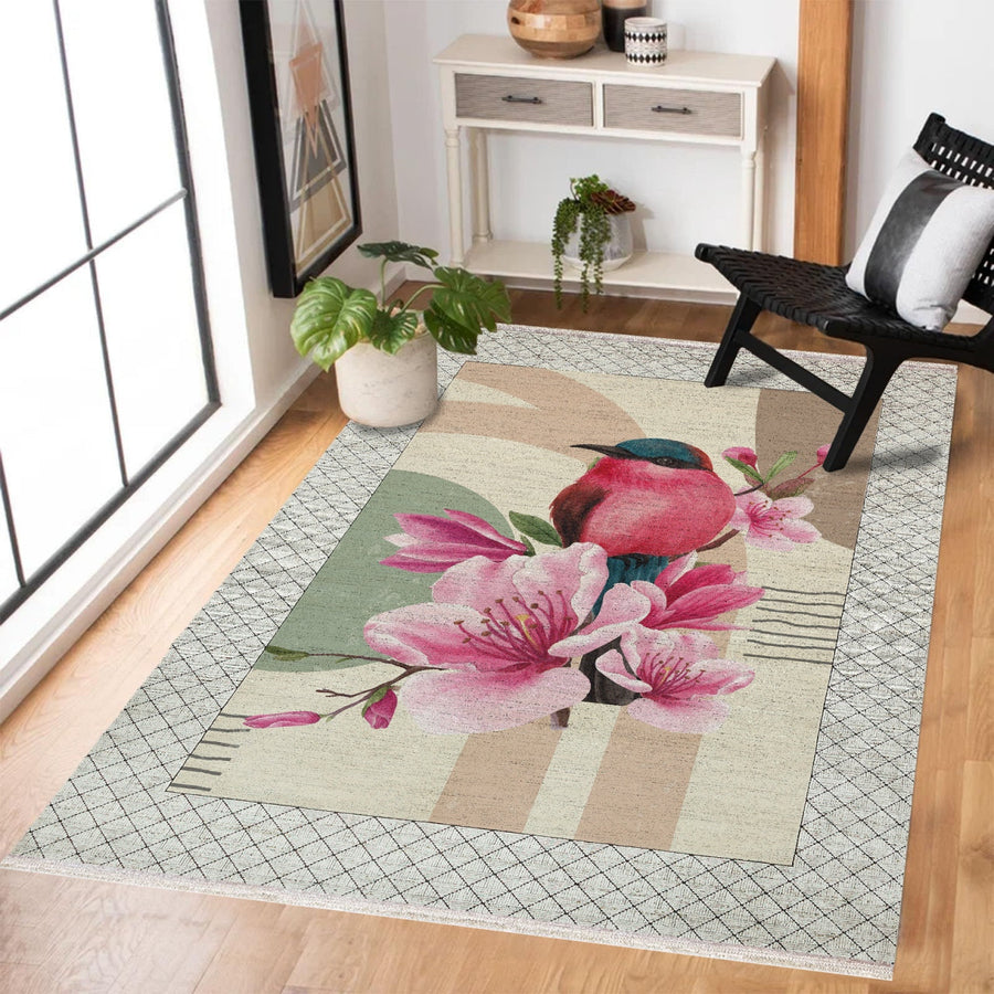 Modern Pembe Desenli Polyester Salon Halısı