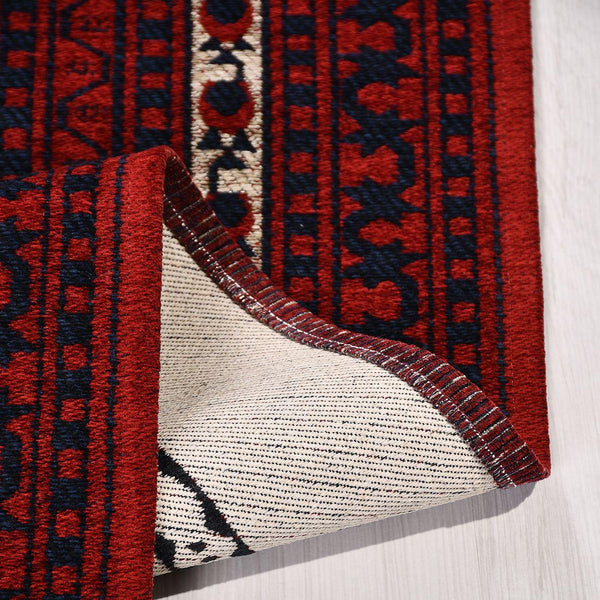 Kırmızı Etnik Geleneksel Stil Triko Halı - Pati Dostu - Toz Vermez