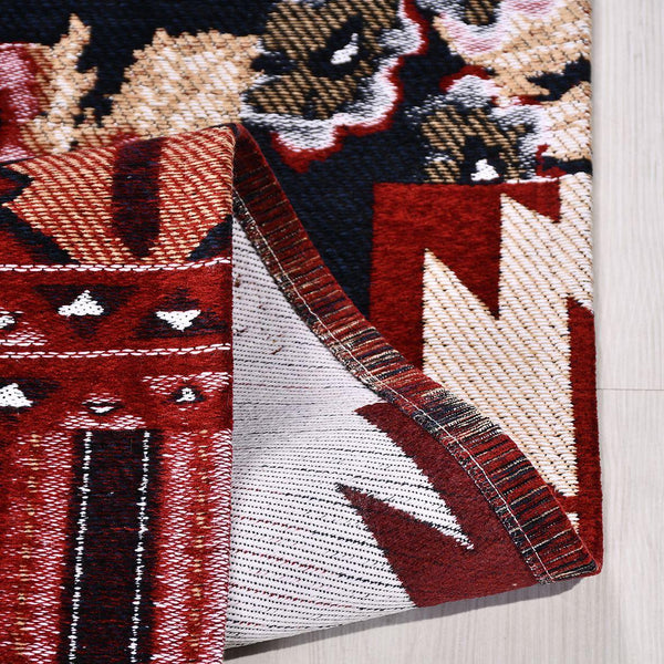 Kırmızı Eskitme Etnik Triko Halı - Pati Dostu - Toz Vermez