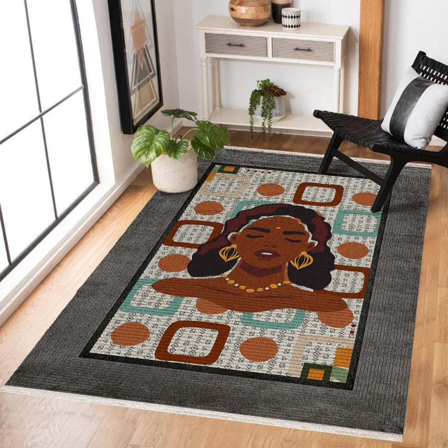 Bohem Krem Geometrik Desenli Polyester Salon Halısı