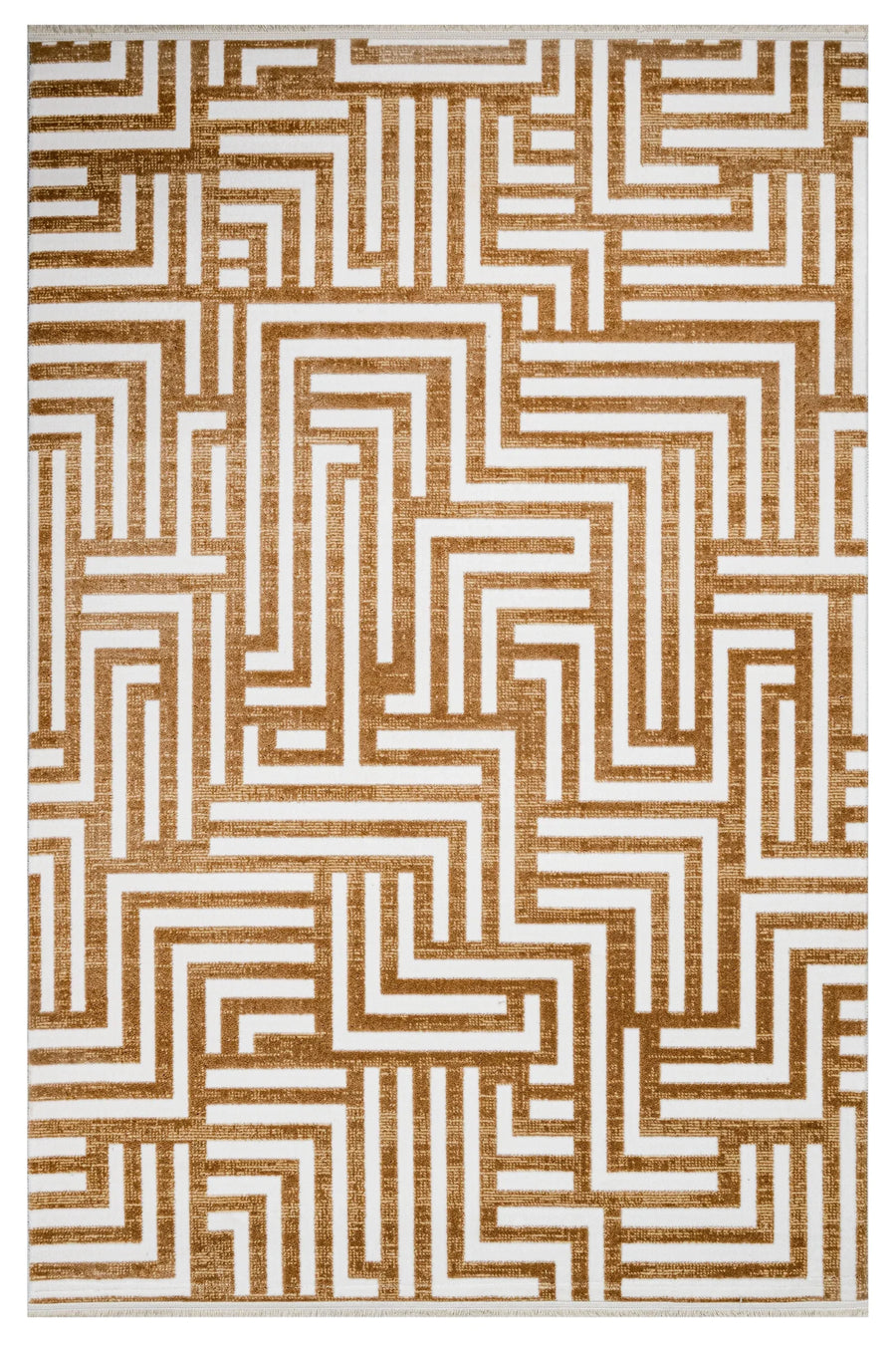 Modern Brown and Cream Geometric Area Rug – in the living room
