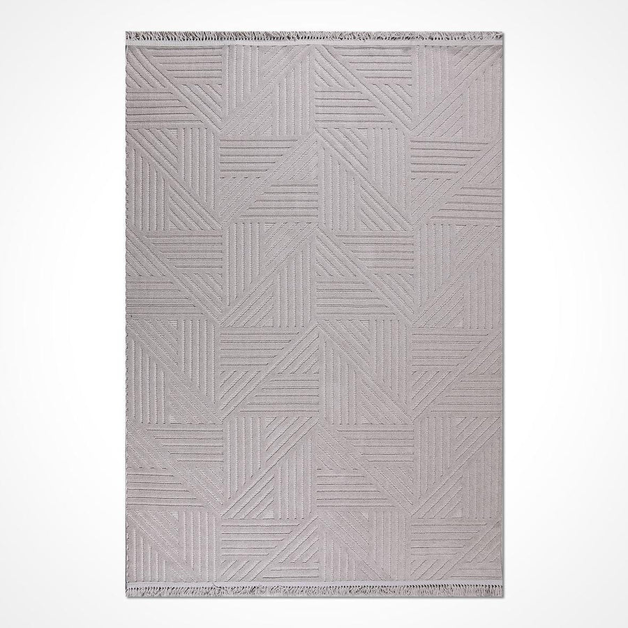 Gri Dokulu Geometrik Triko Halı - Pati Dostu - Toz Vermez