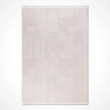 Modern Cream and White Rug with Geometric Pattern