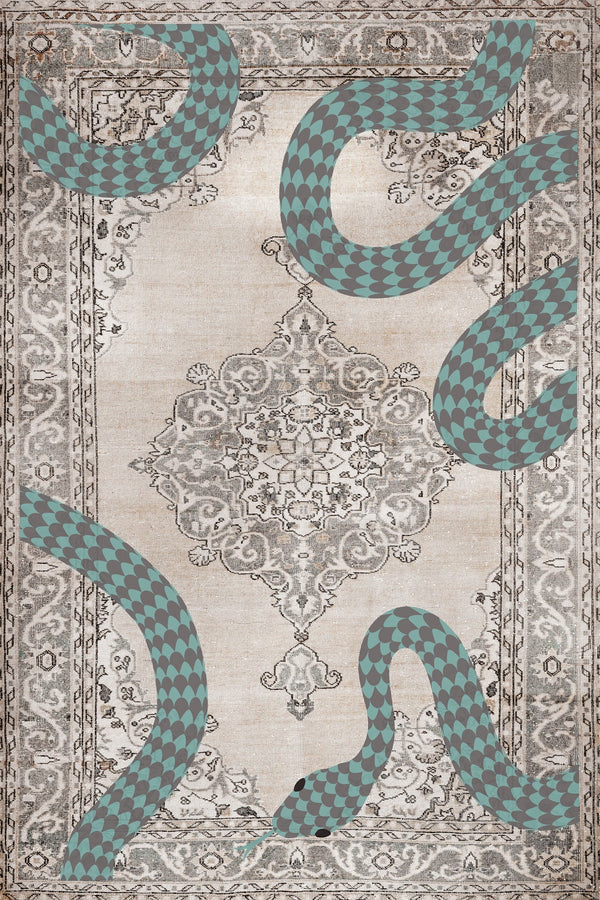 Modern Krem Madalyon Desenli Polyester Salon Halısı