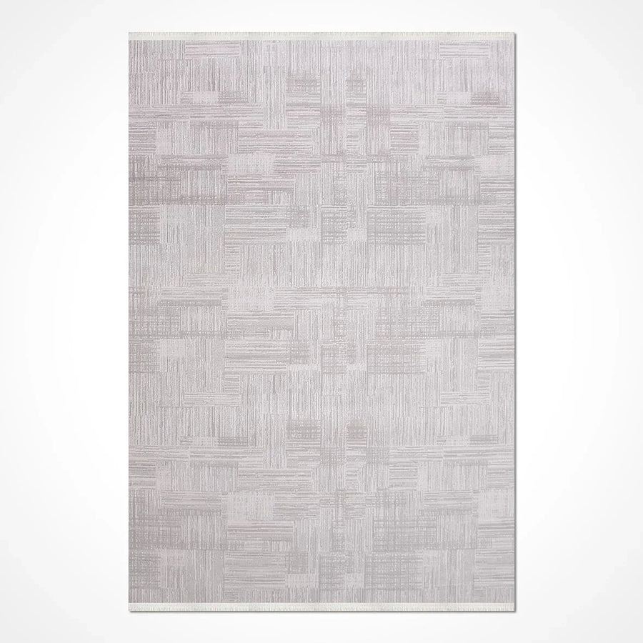 Bej Gri Dokulu Minimalist Triko Halı - Pati Dostu - Toz Vermez