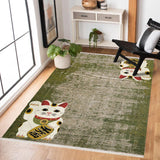 Green Beige Distressed Figured Living Room Rug - Polyester