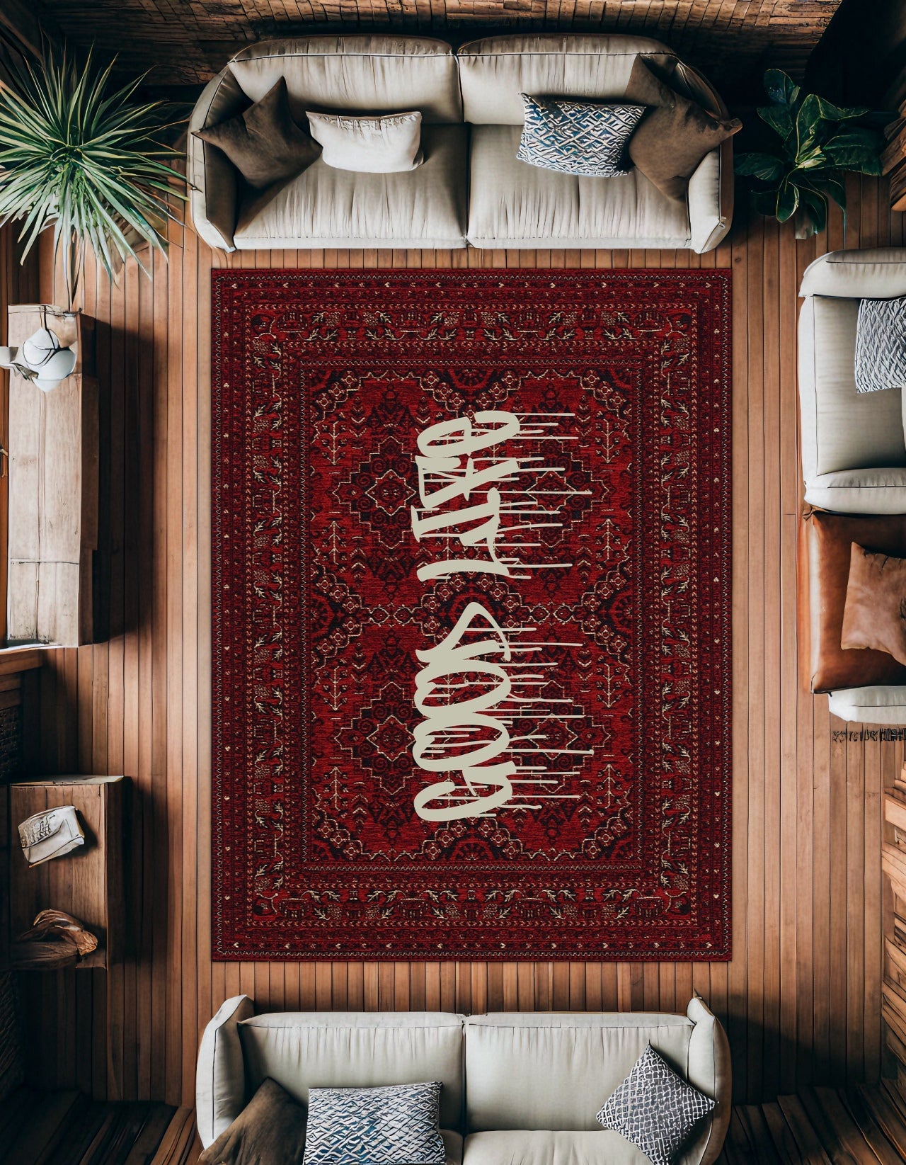 Kırmızı Siyah Anadolu Salon Halısı - Polyester