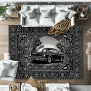 Siyah Retro Klasik Araba Desenli Halı