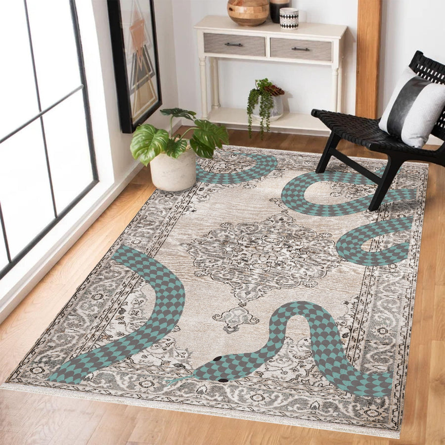 Modern Krem Madalyon Desenli Polyester Salon Halısı
