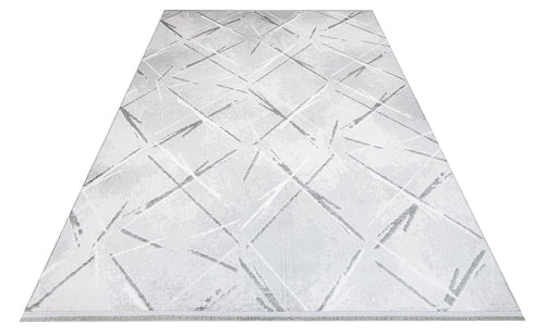 Mae Gray Geometric Acrylic Machine Rug