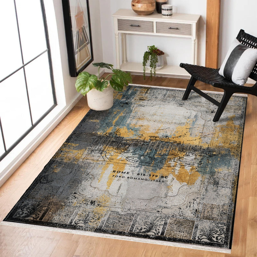 Modern Füme Soyut Desenli Polyester Salon Halısı