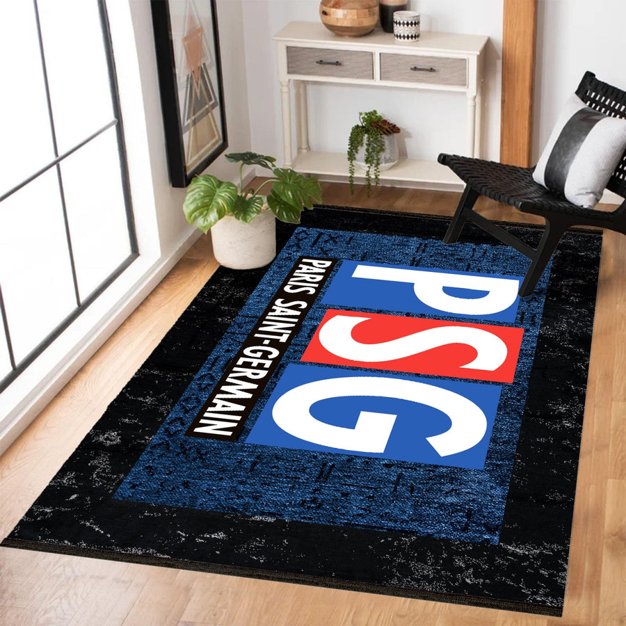 Modern Kobalt Mavi Saten Beyaz Geometrik Desenli Polyester Salon Halısı
