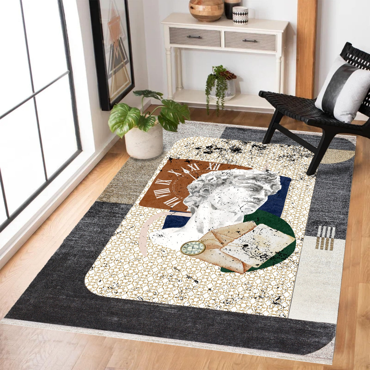 Siyah Beyaz Modern Salon Halısı Heykel - Polyester