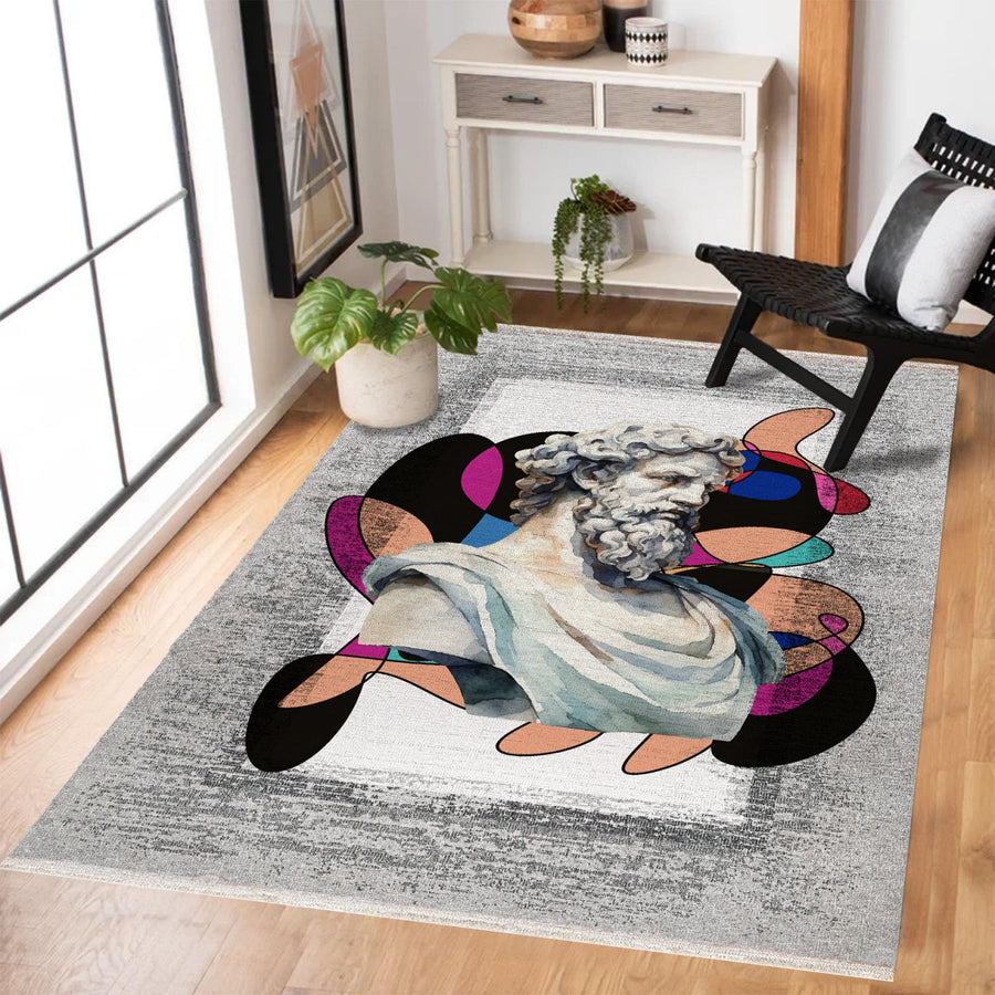 Modern Gri Beyaz Soyut Desenli Polyester Salon Halısı