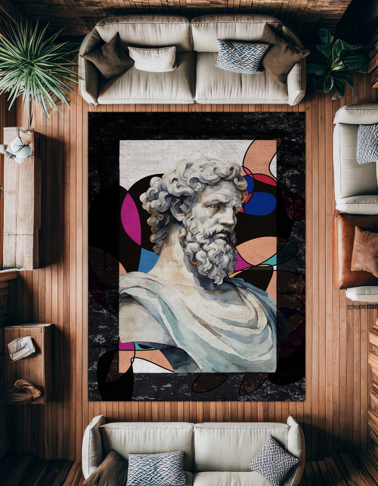 Modern Siyah Açık Gri Soyut Desenli Polyester Salon Halısı