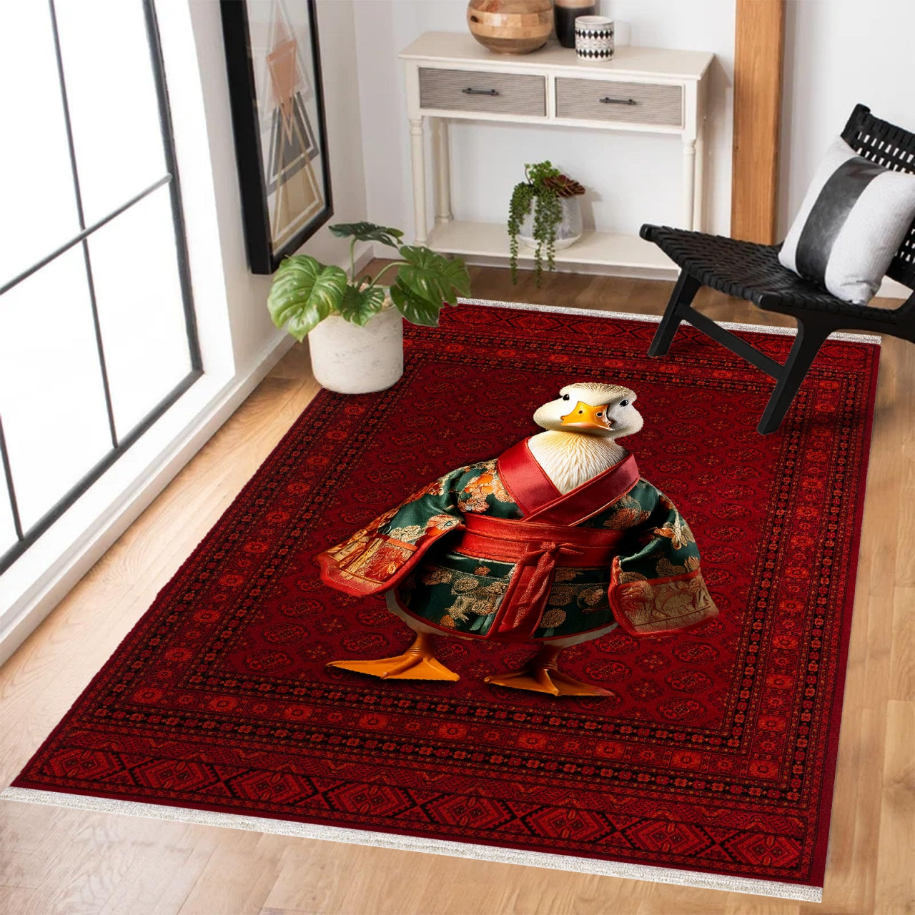 Kırmızı Bordo Klasik Salon Halısı Geometrik - Polyester