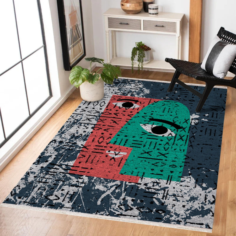 Etnik Kiremit Kırmızısı Soyut Desenli Polyester Salon Halısı