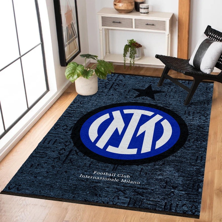 Modern Kobalt Mavi Siyah Geometrik Desenli Polyester Salon Halısı