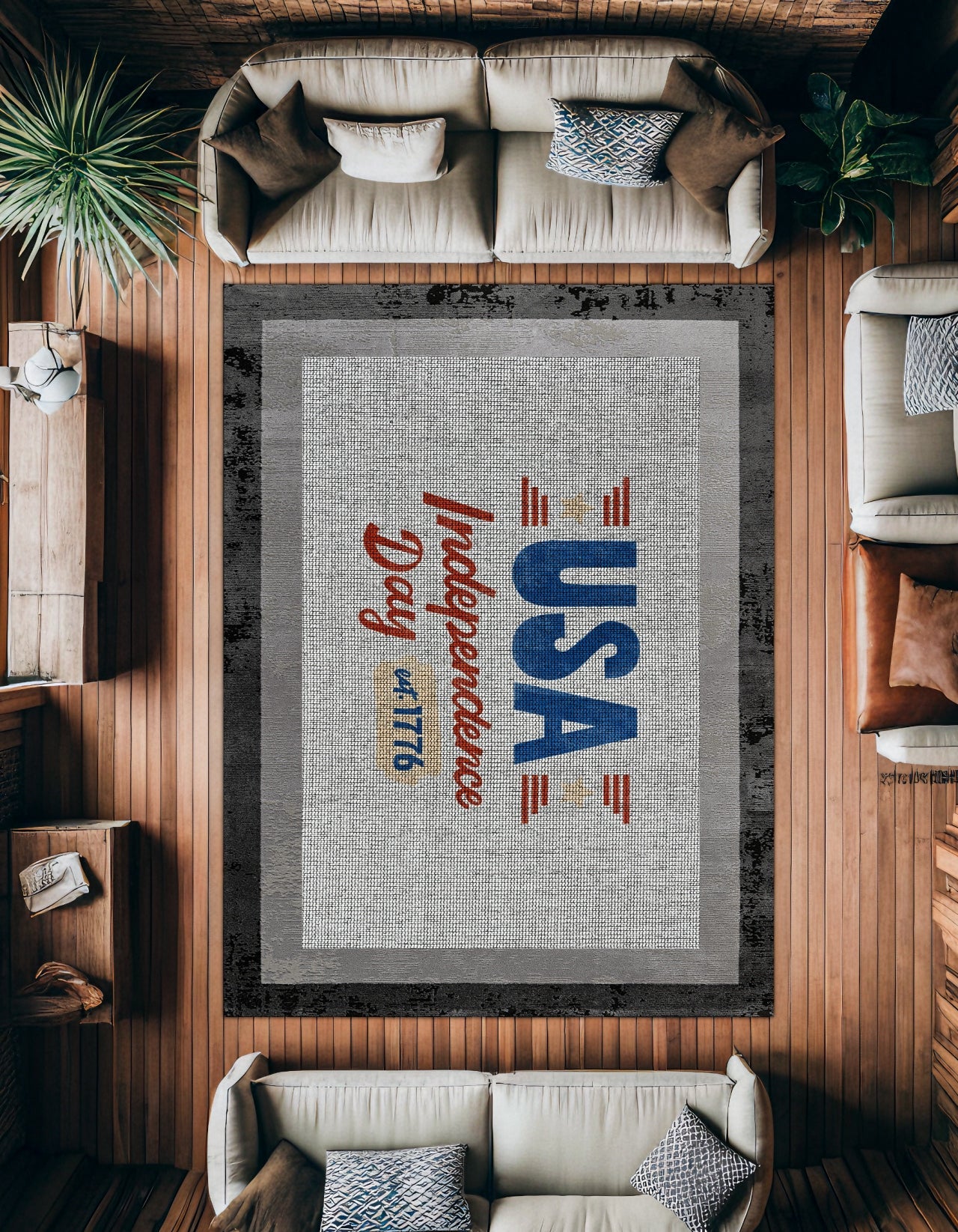 USA Independence Day Kaymaz Tabanlı Yıkanabilir Halı