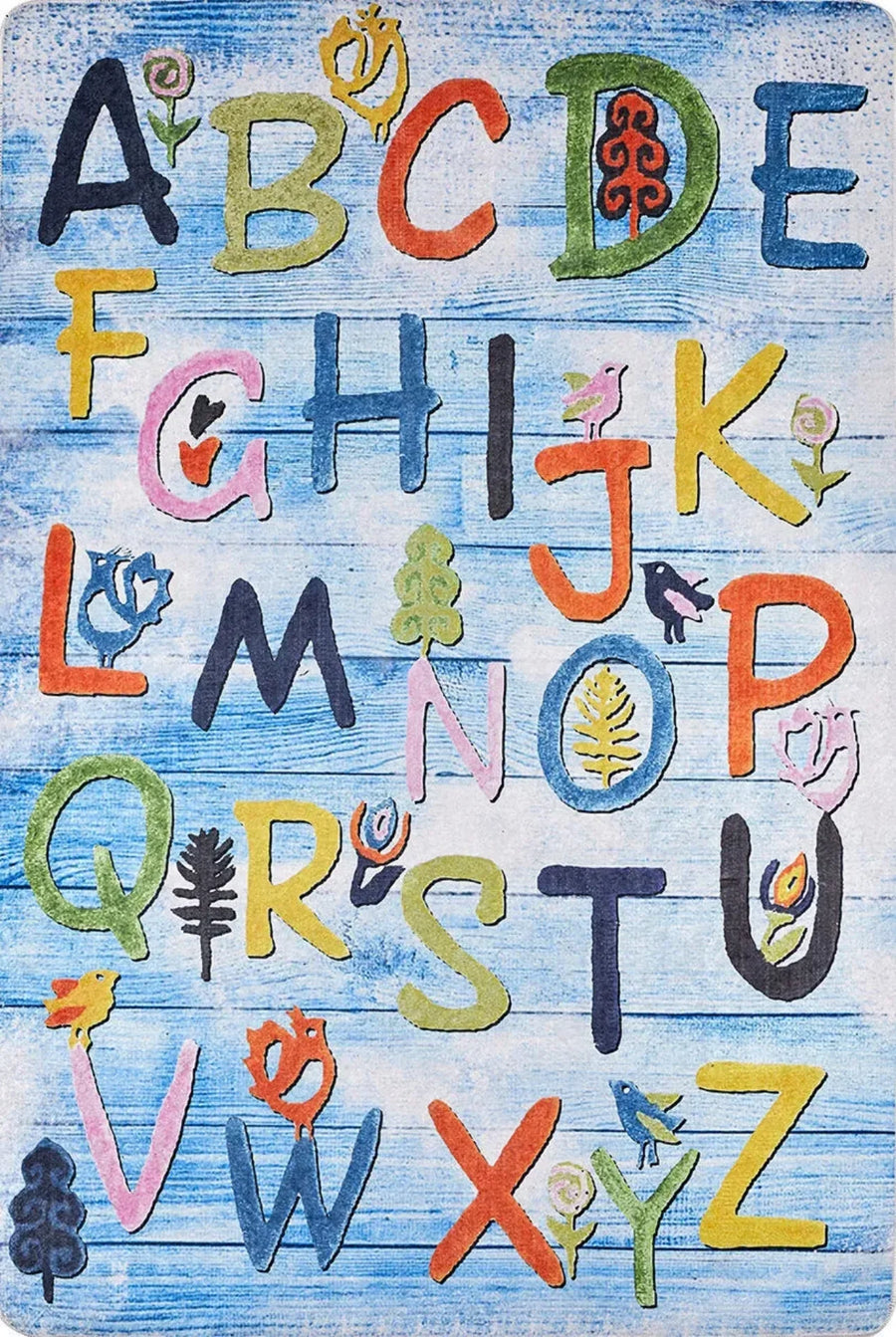 Blauer Kinderteppich Bunt Kariert & Waschbar – Nahaufnahme der Textur