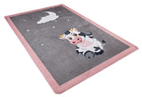 Grey Pink Cow Kids Room Rug - Polyester Digital Print