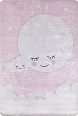 Pink White Kids Room Rug Moon - Polyester Digital Print