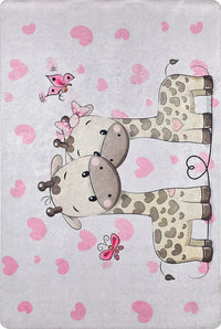 Alfombra moderna gris y rosa estampada digitalmente con cuadros