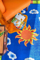 Blue Orange Figured Children's Room Rug - Polyester Digital Print