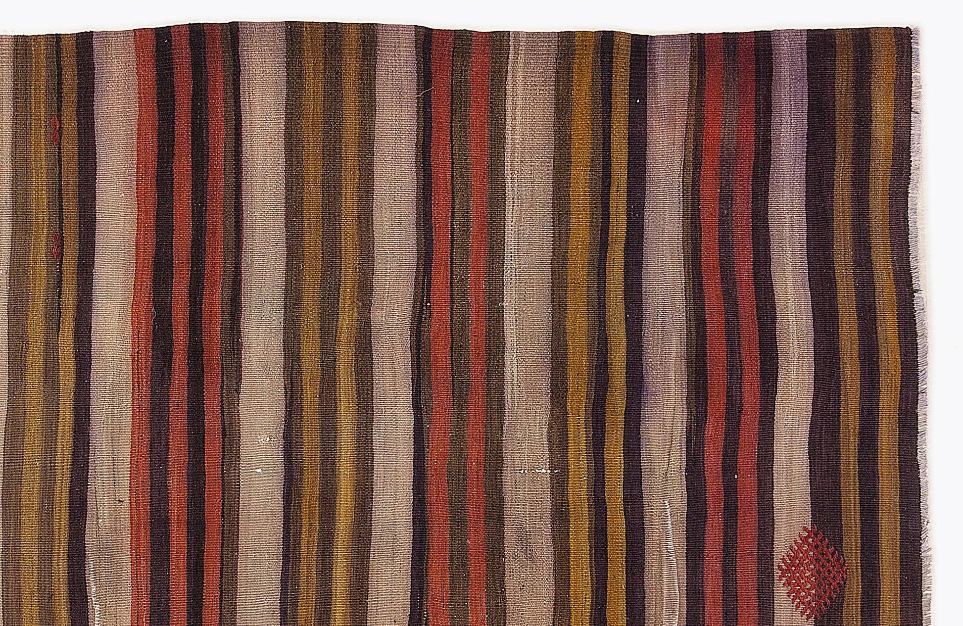 Bej Bordo Anadolu Bohem Çizgili Yün Halı 152x230 - Özel Seri