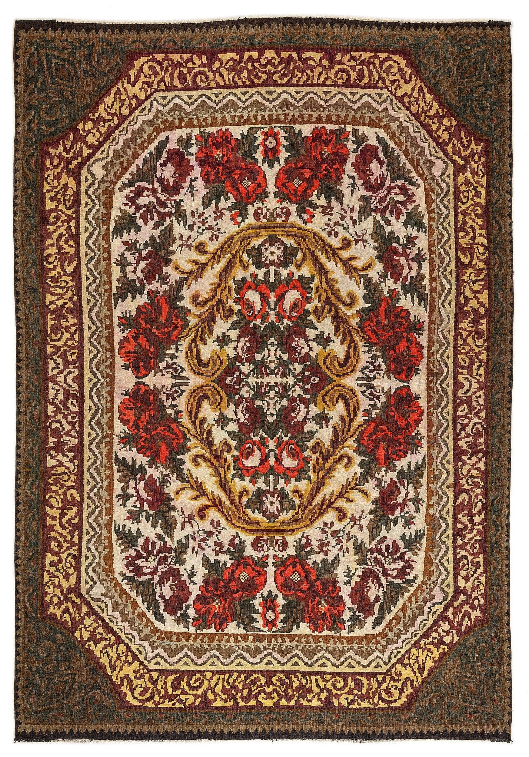 Kırmızı Anadolu Bohem Geometrik Yün Halı 214x310 - Özel Seri