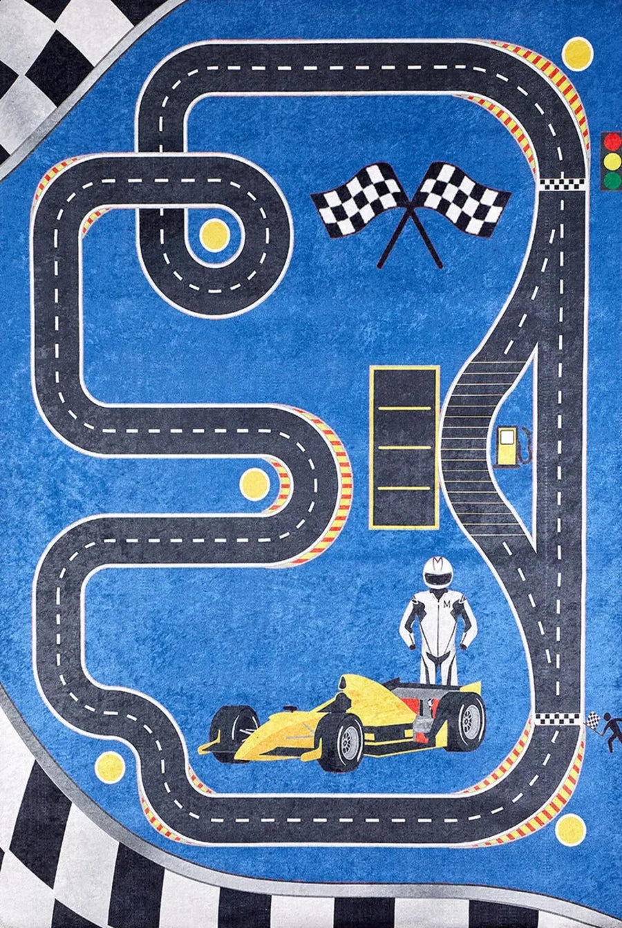Blue Checkered Pattern Kids Area Rug – texture close-up