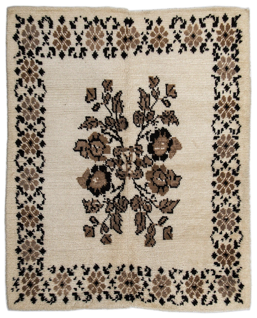 Bej Anadolu Çiçekli Yün Halı 170x215 - Özel Seri