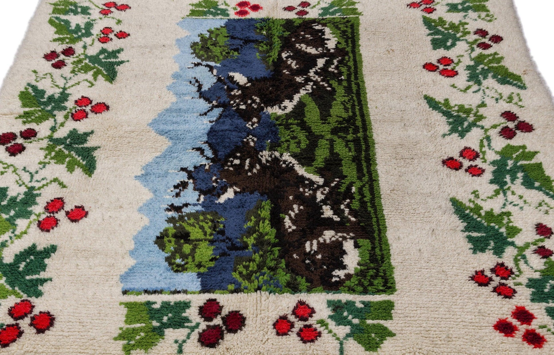 Bej Bohem Çiçekli Yün Halı 180x210