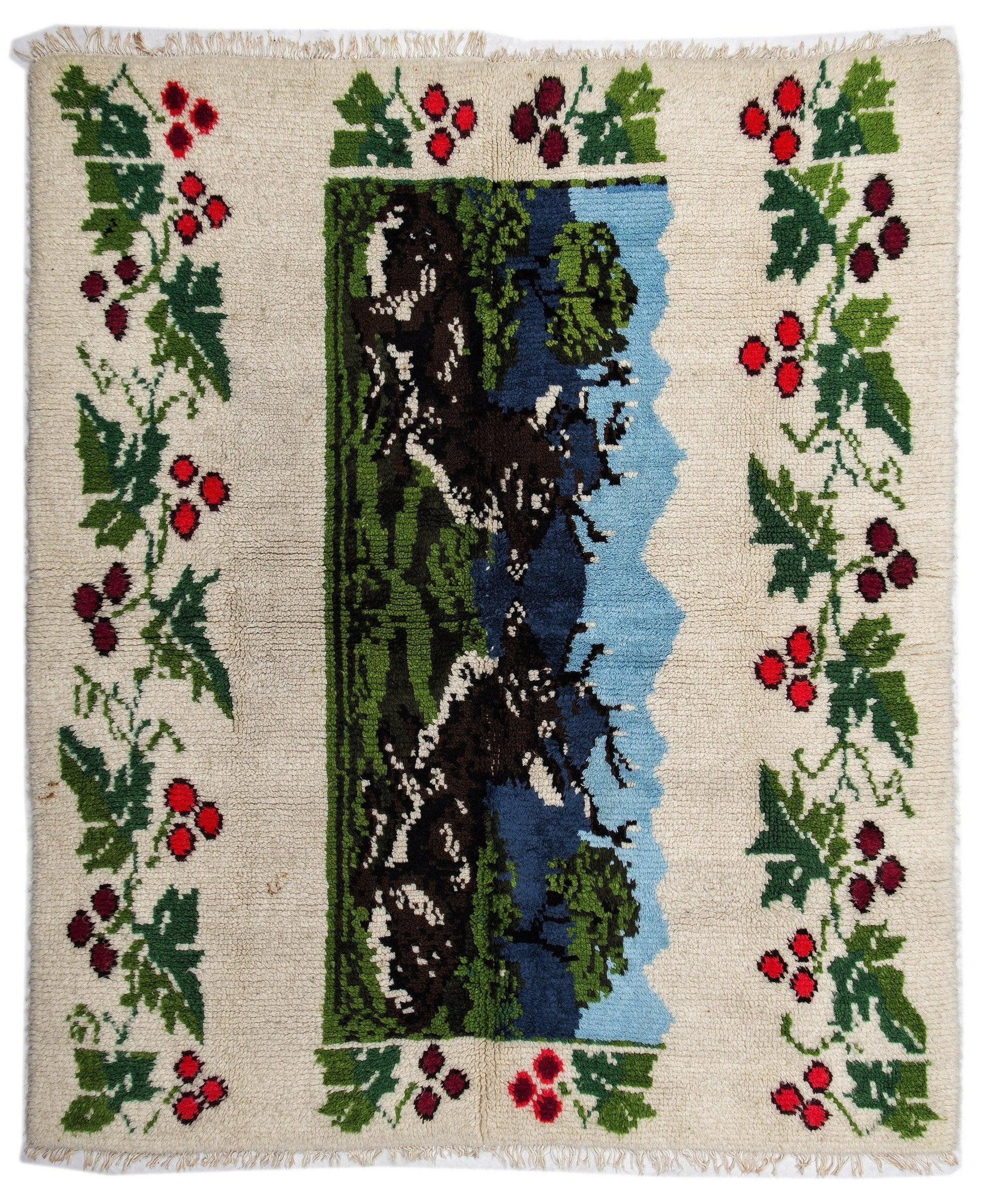 Bej Bohem Çiçekli Yün Halı 180x210
