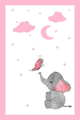 White Pink Figured Children's Room Rug - Polyester Digital Print