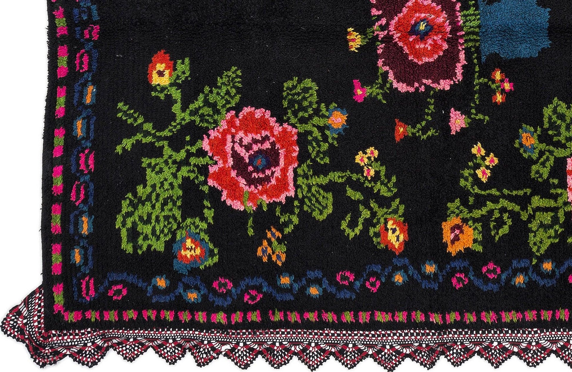 Siyah Karabağ Bohem Geometrik Yün Halı 156x198 - Özel Seri