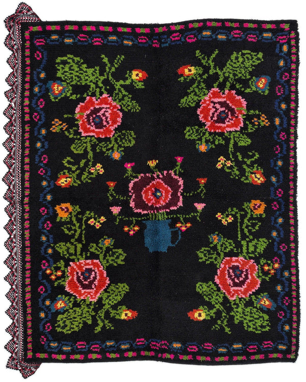 Siyah Karabağ Bohem Geometrik Yün Halı 156x198 - Özel Seri