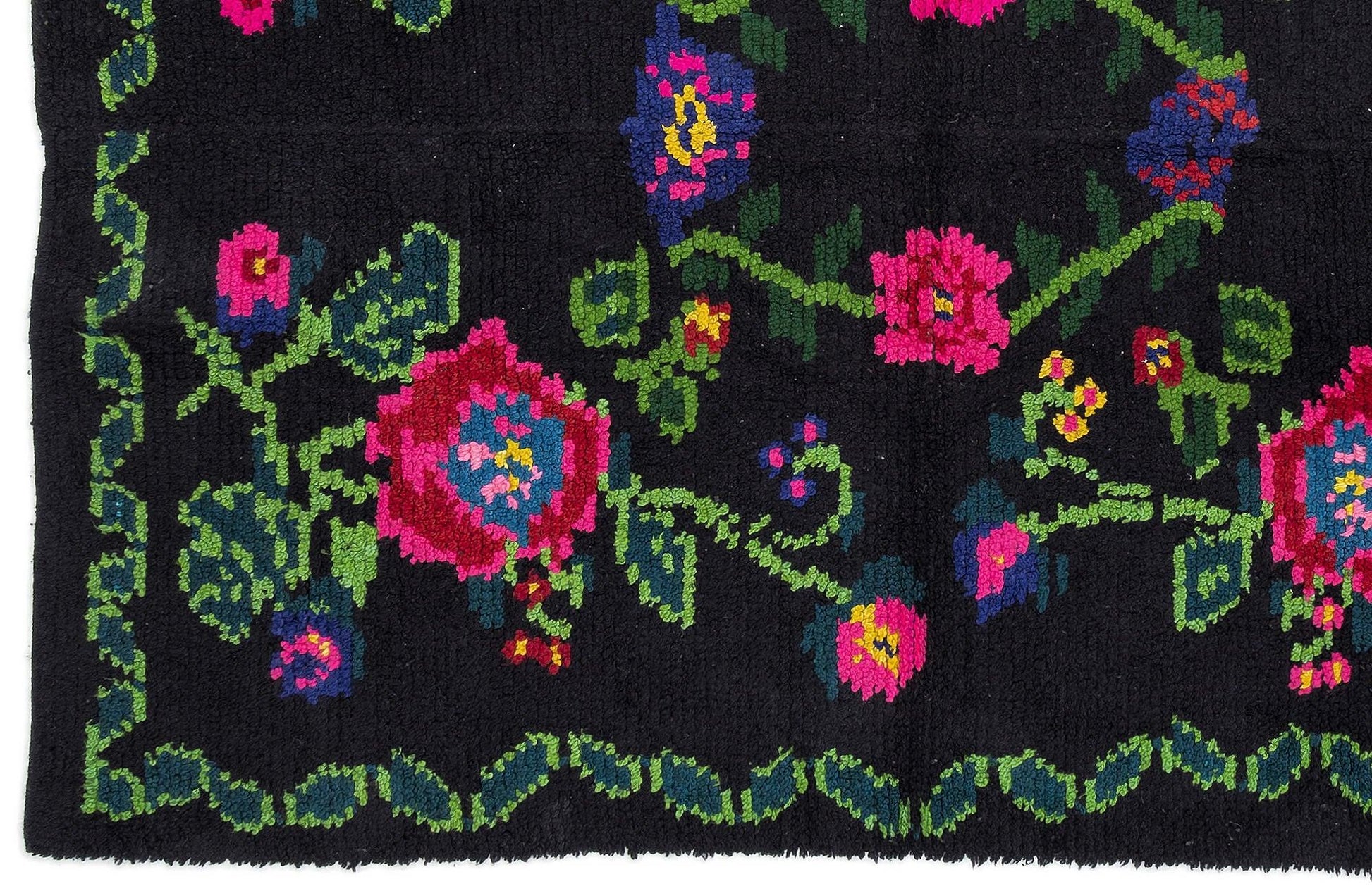 Siyah Karabağ Bohem Çiçekli Yün Halı 158x200 - Özel Seri