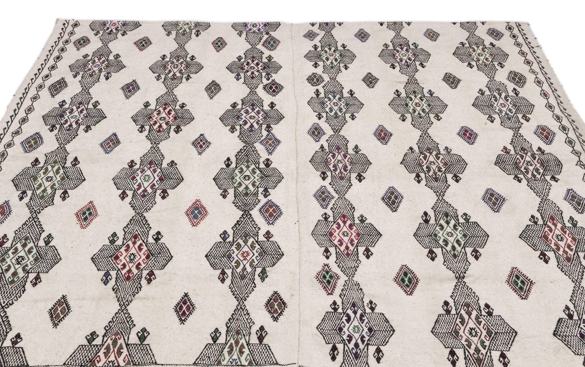 Bej Anadolu Bohem Geometrik Yün Halı 197x230 - Özel Seri