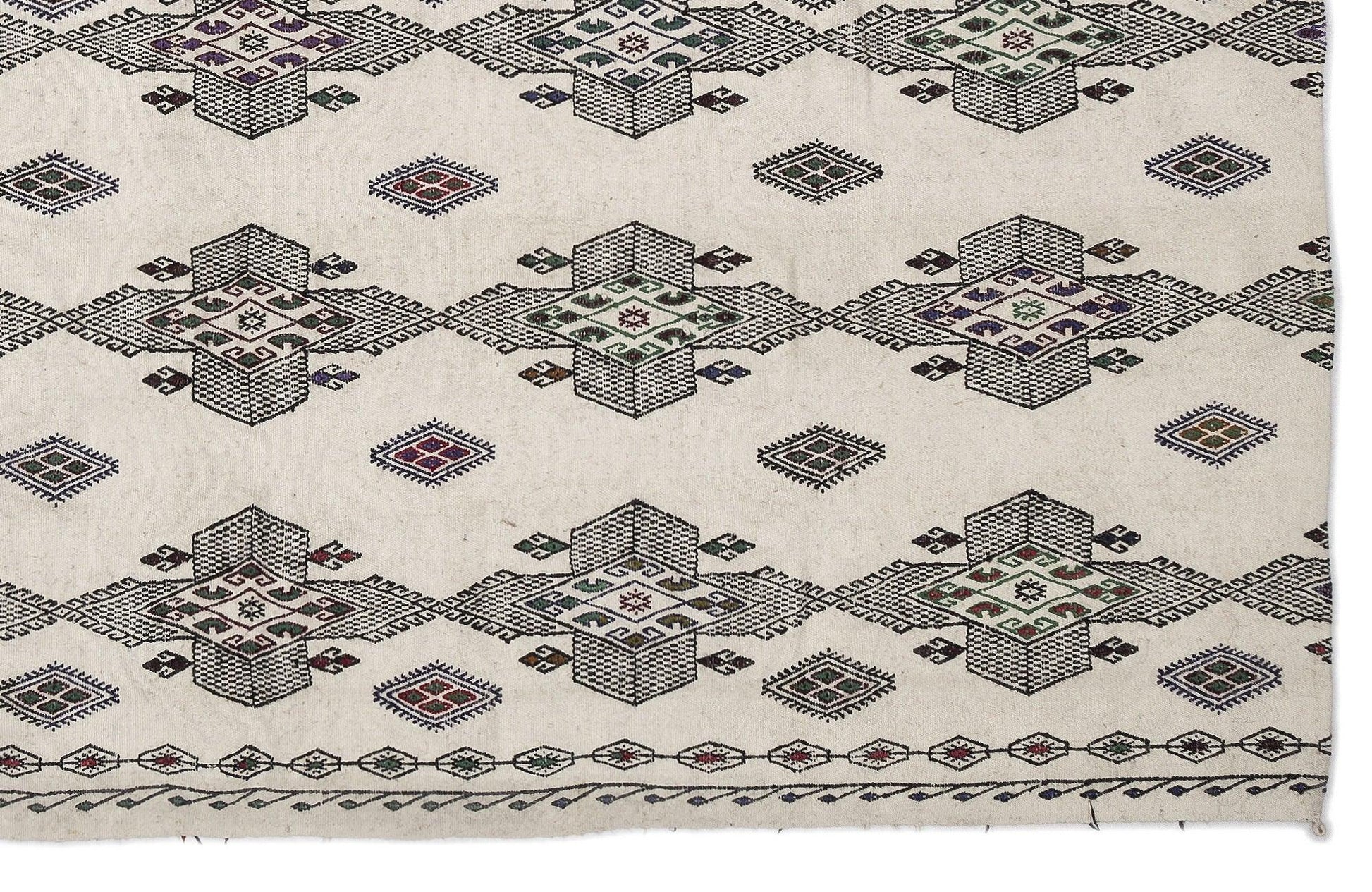 Bej Anadolu Bohem Geometrik Yün Halı 197x230 - Özel Seri