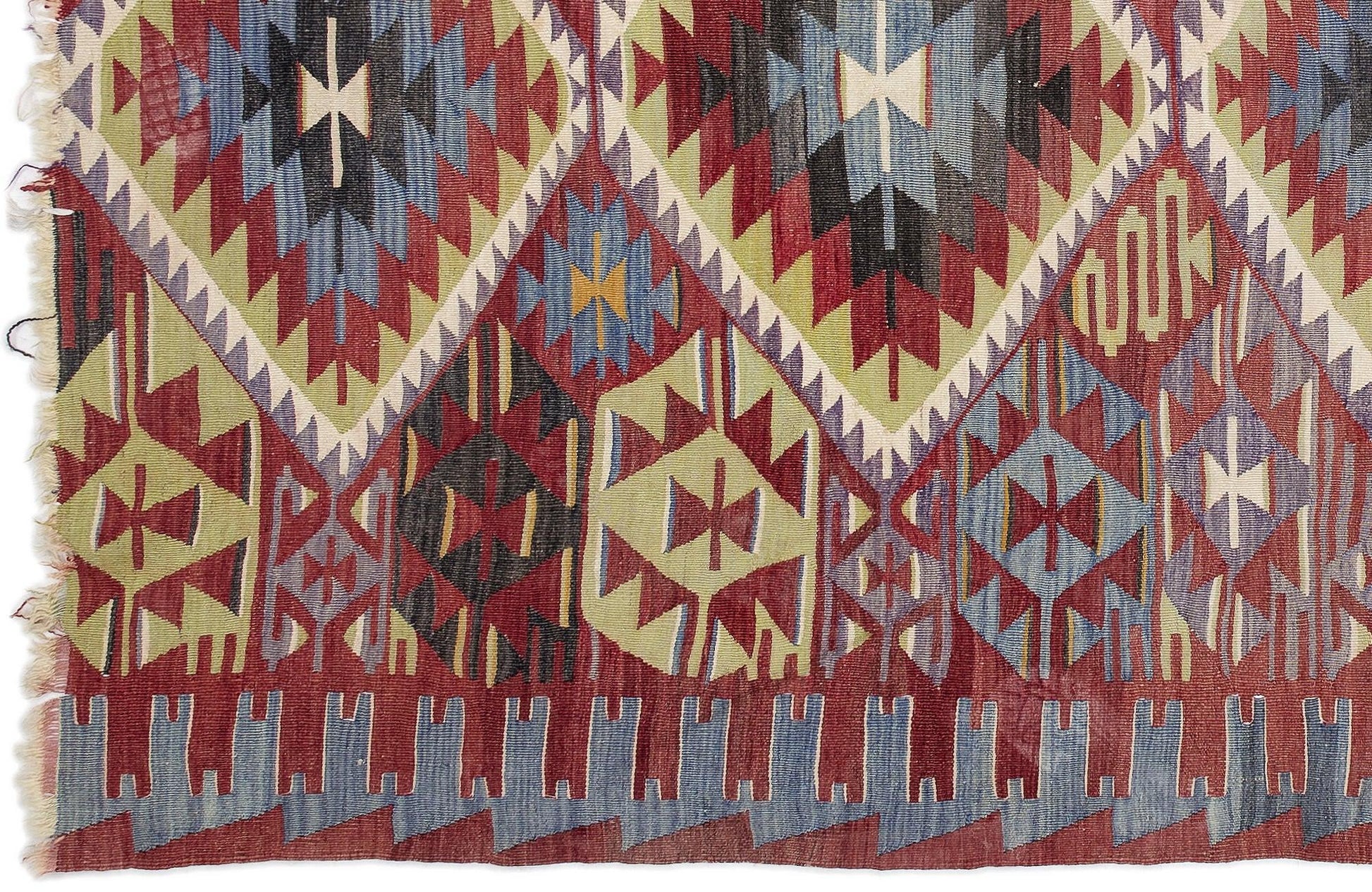 Beyaz Bordo Anadolu Bohem Madalyonlu Yün Halı 170x293 - Özel Seri
