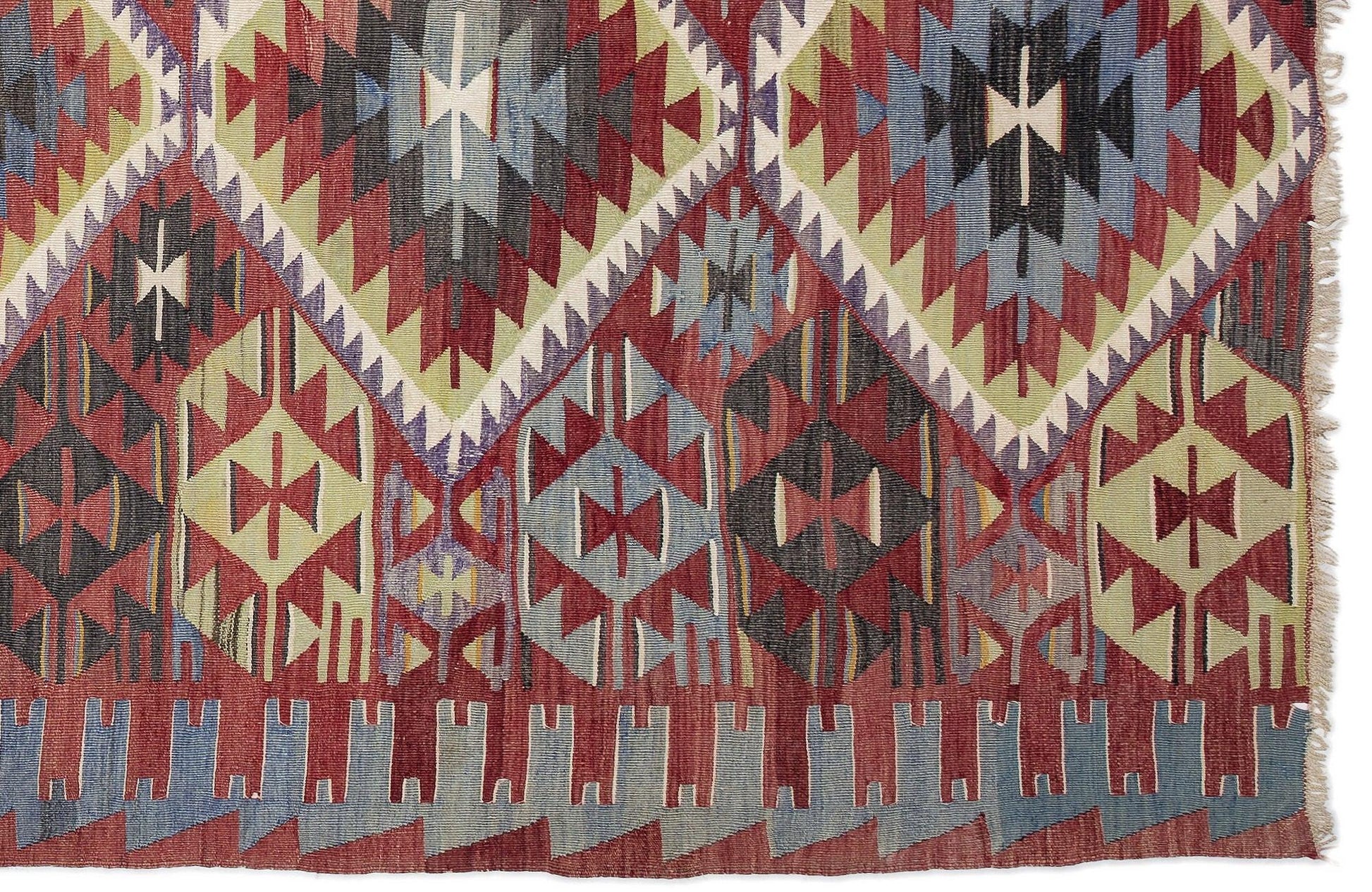 Beyaz Bordo Anadolu Bohem Madalyonlu Yün Halı 170x293 - Özel Seri