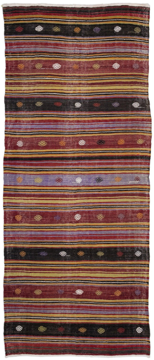Beyaz Bordo Anadolu Bohem Geometrik Yün Halı 143x350 - Özel Seri