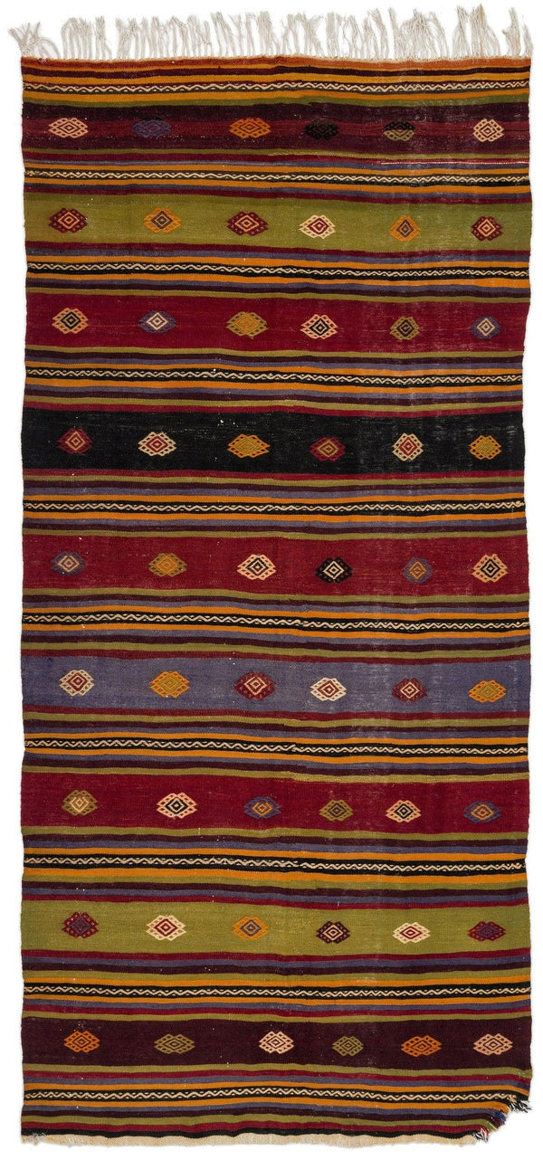 Bordo Ekru Anadolu Geometrik Yün Halı 153x323 - Özel Seri
