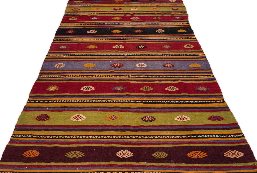 Bordo Ekru Anadolu Geometrik Yün Halı 153x323 - Özel Seri